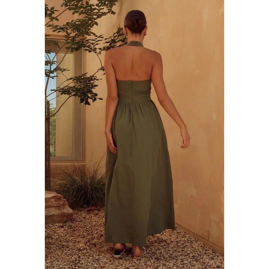 Relaxed Halter Neck Maxi Dress with Pockets
