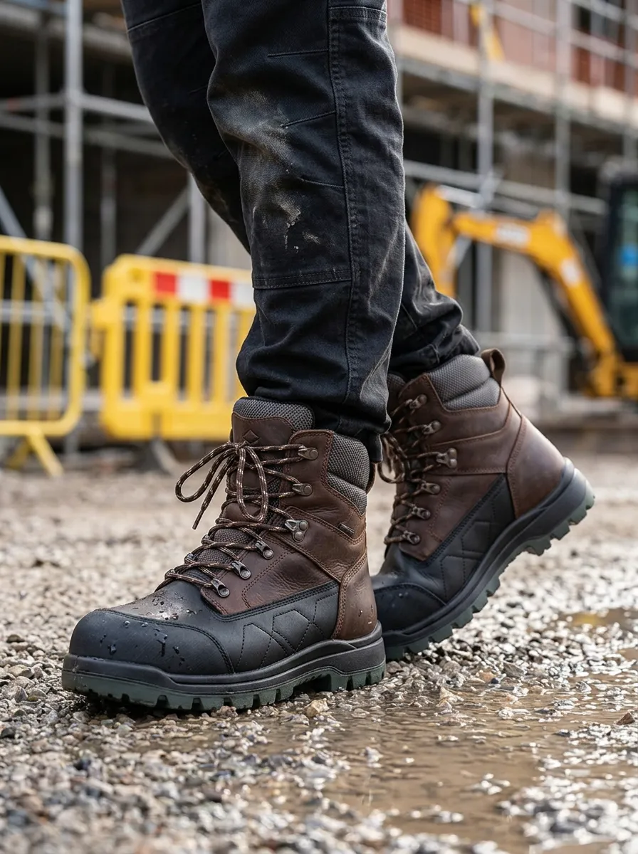 Men's Waterproof Leather Construction Brown Black Work Boots