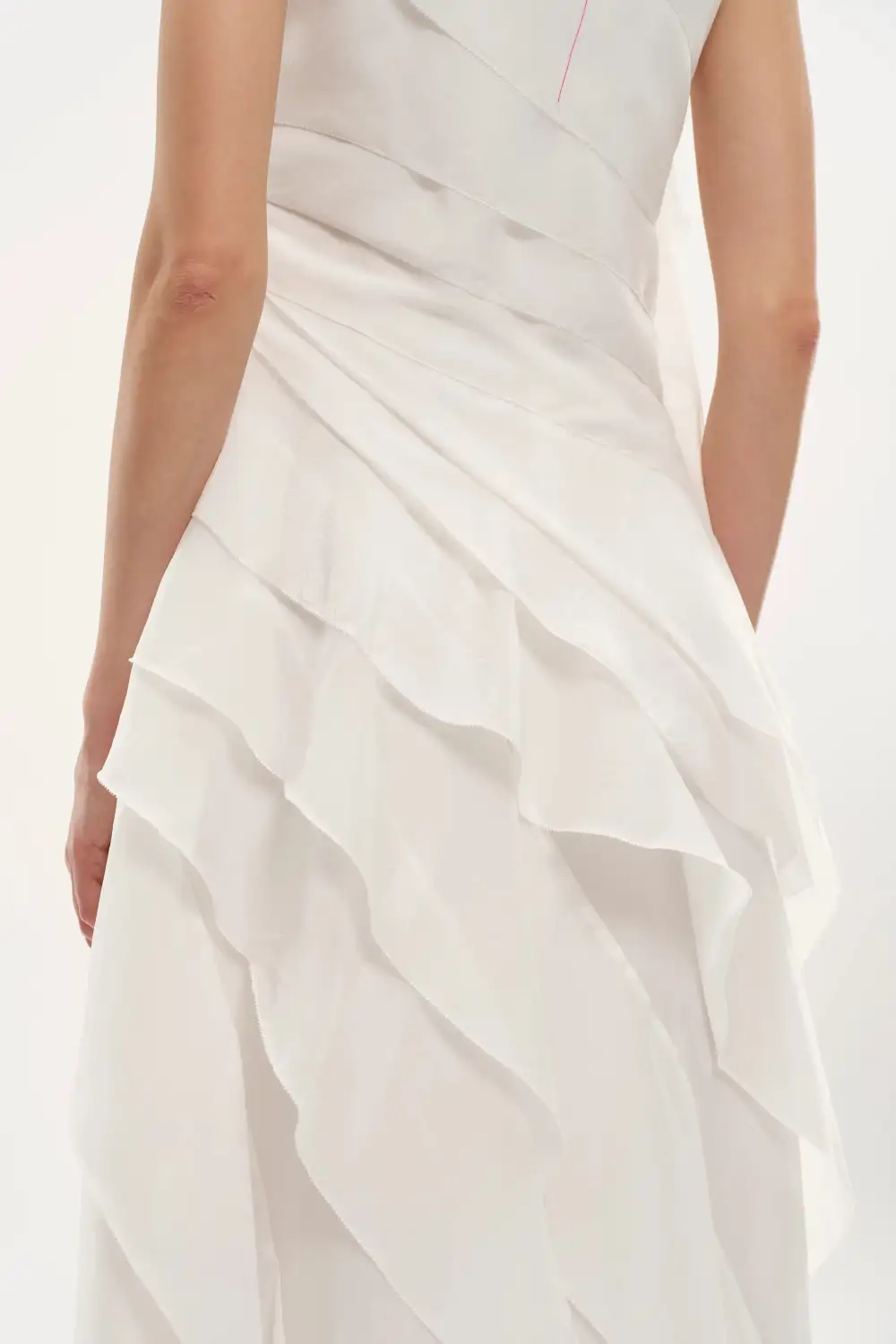 One Shoulder Ruffled Tie Front Silk Maxi Dress