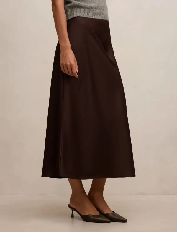 Brown Tailored Midi Pencil Skirt