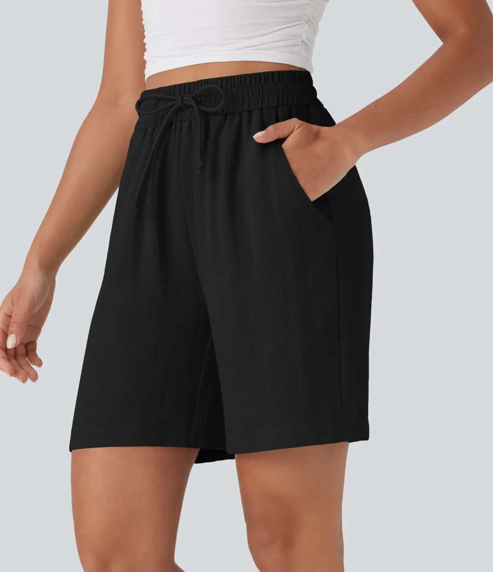 2026🔥High Waisted Drawstring Casual Linen-Feel Shorts with Pockets