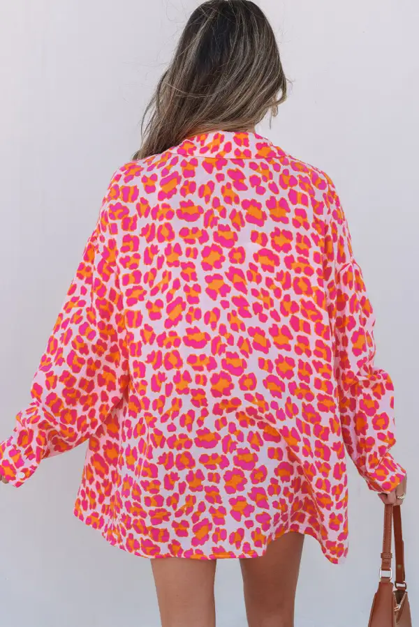 Women's Leopard Print Loose Fit Button Front Blouse