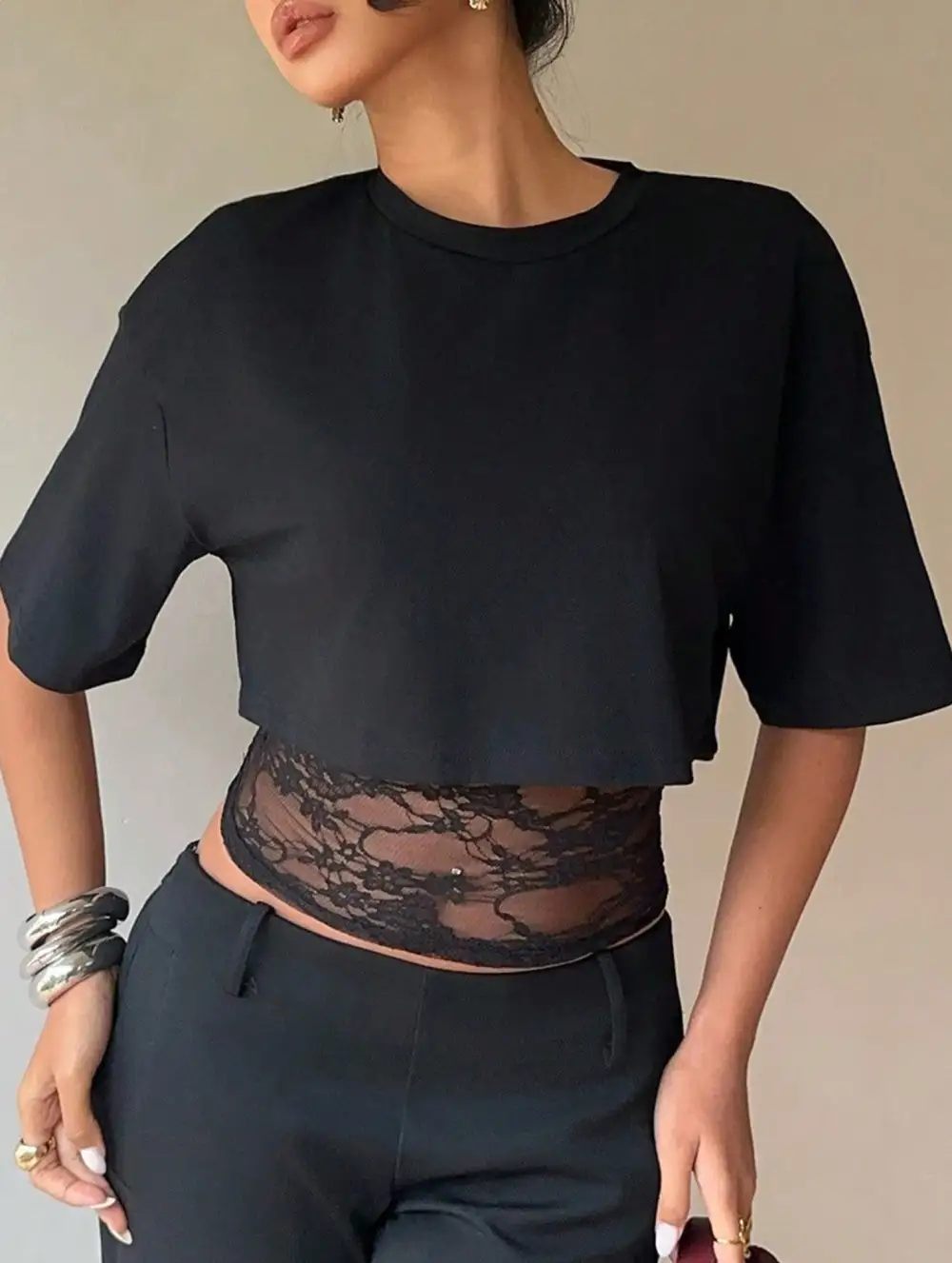Lace Patch Slim Fit Tee