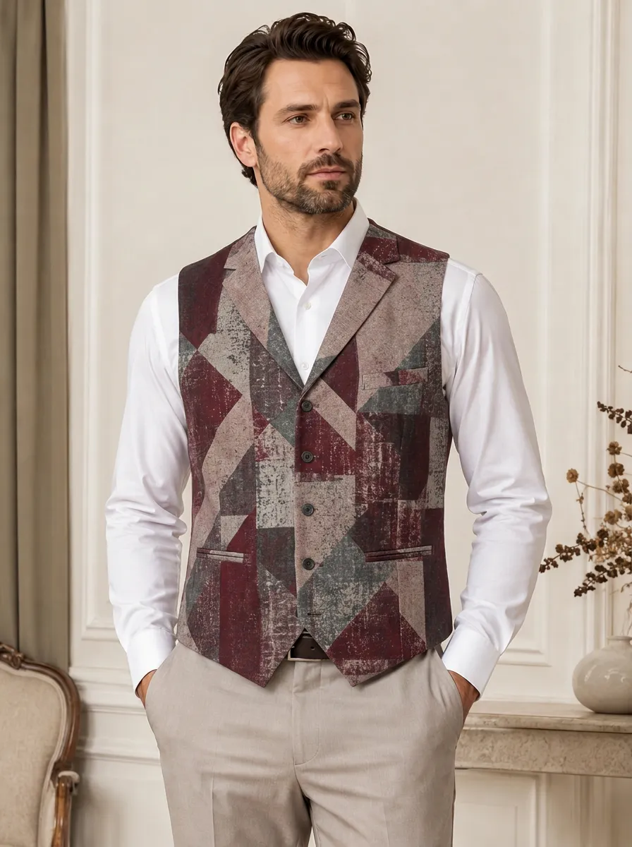 Men's All Over Geometric Print Tailored Vest