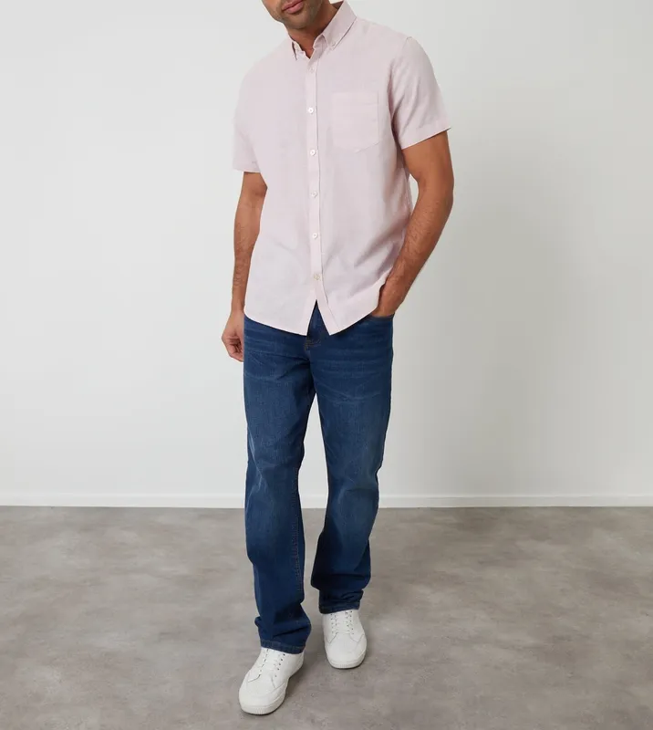 Pink Short-Sleeve Linen-Blend Shirt