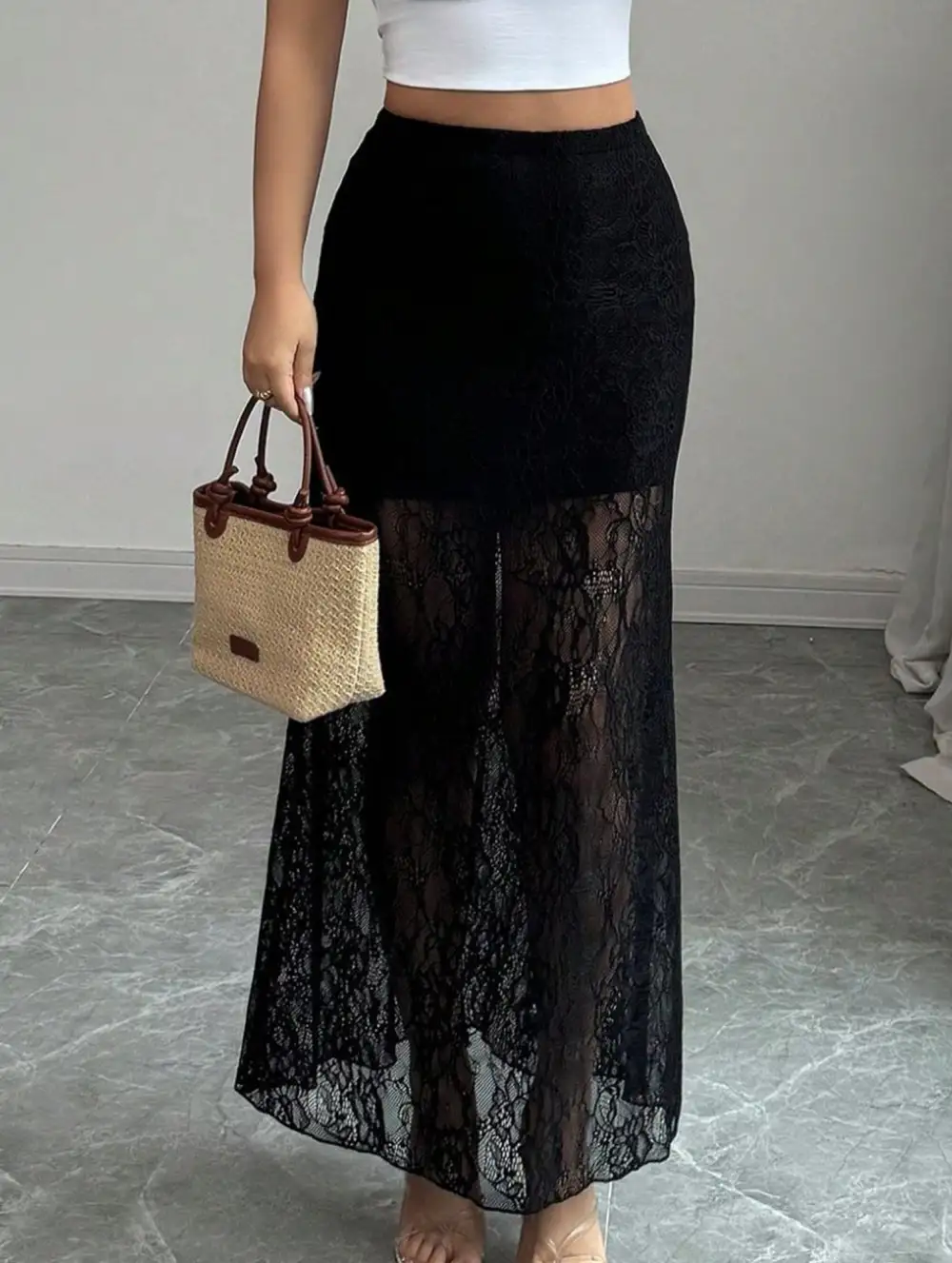 Lace Bodycon Midi Skirt