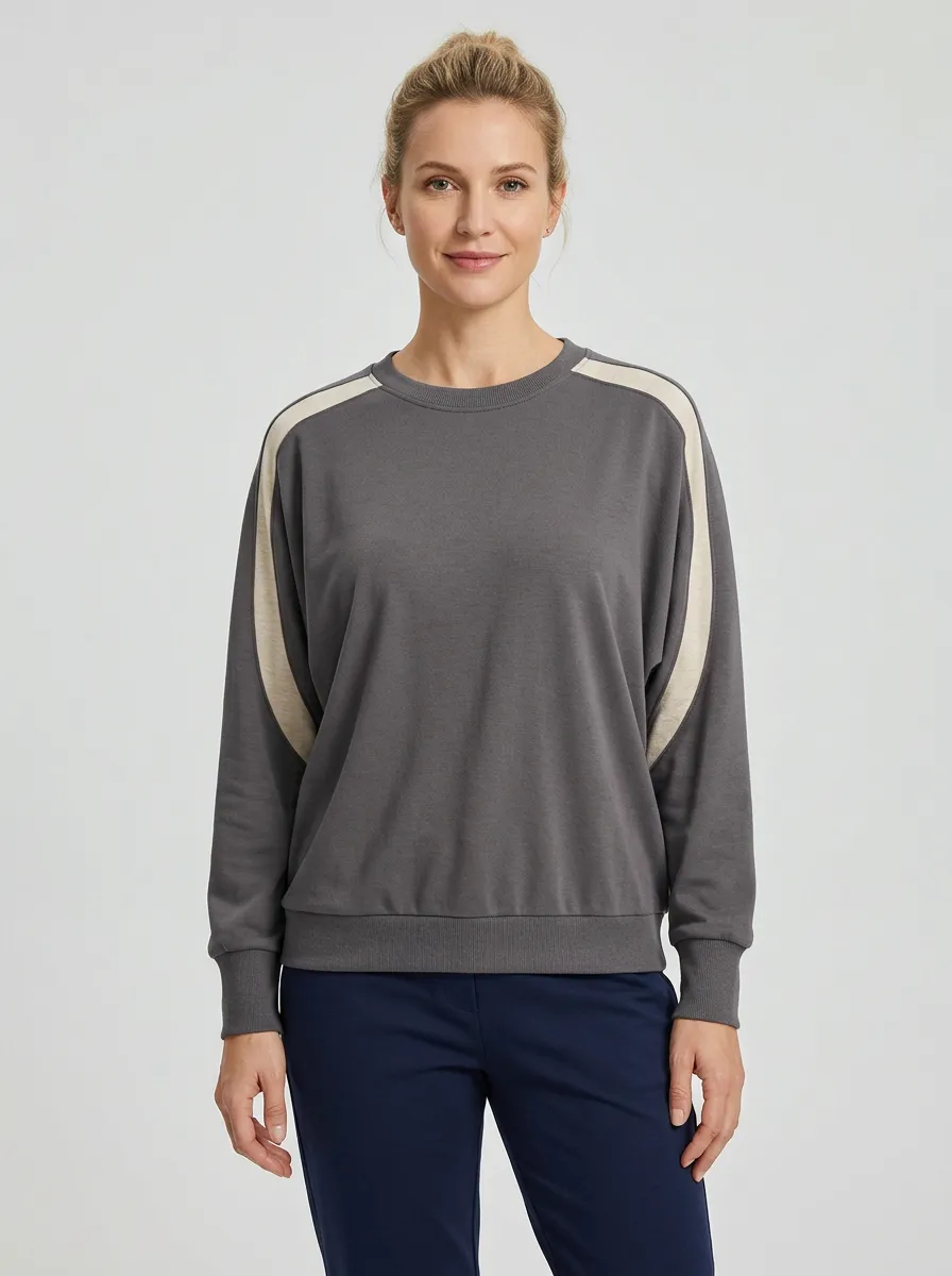 Women's Contrast Stripe Crew-Neck Sweatshirt