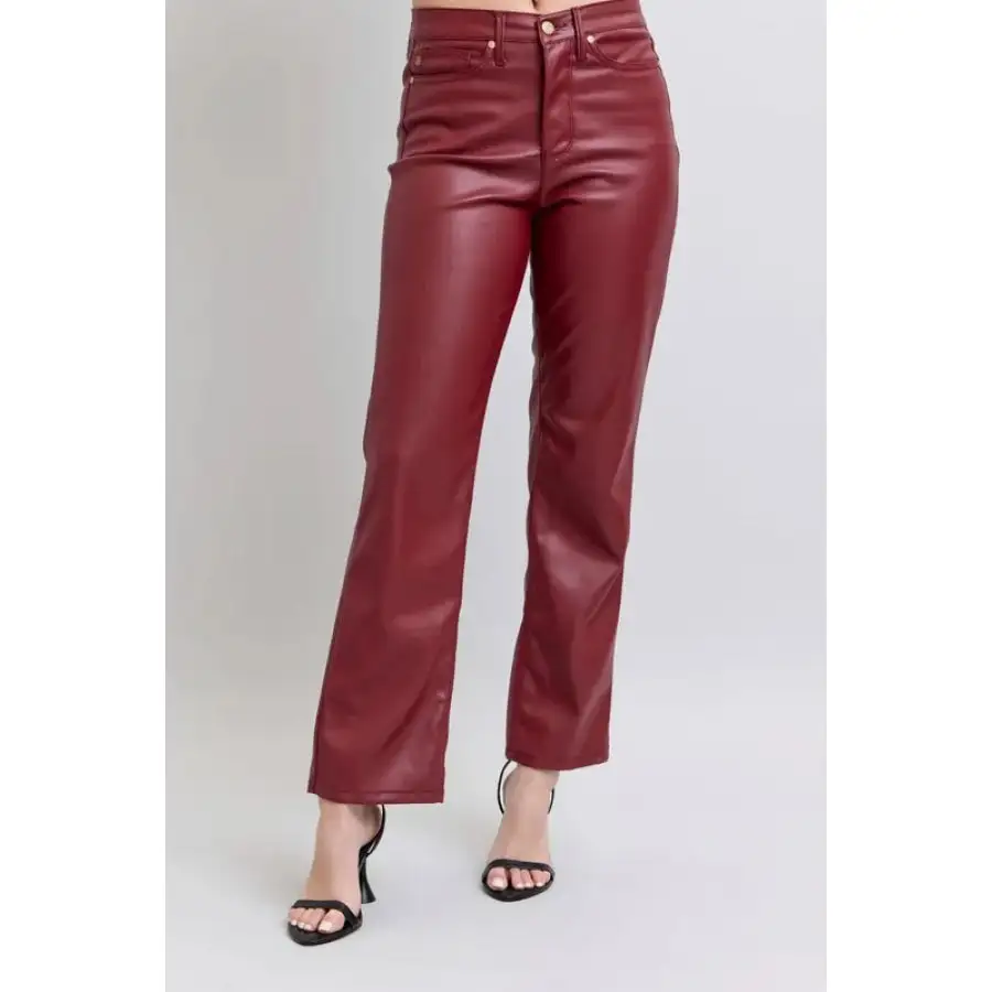 Full Size High Waist Tummy Control Faux Leather Straight Pants Plus Size