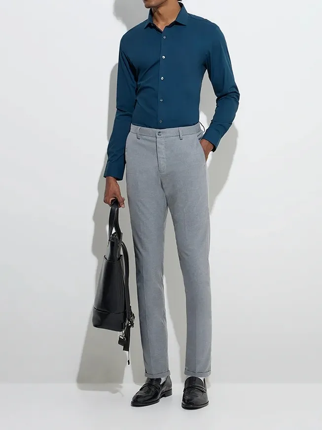Light Teal Ultra Skinny Cotton-Blend Shirt