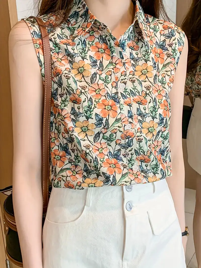 Floral Top With Sleeveless