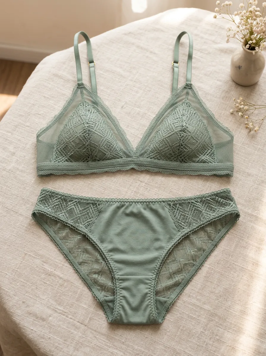 Women's Geometric Lace Trimmed Lace Lingerie Set