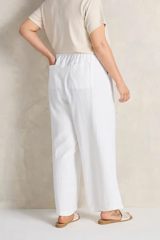 White Wide Leg Premium Linen Trousers detail 3
