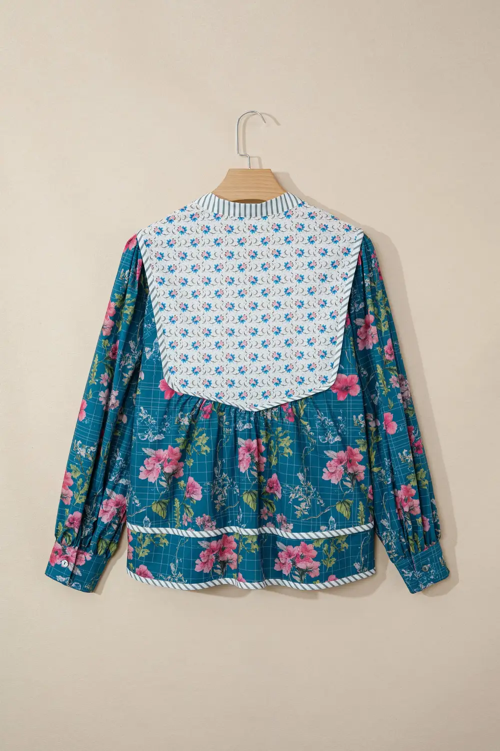 Women's Floral Print Patchwork Puff Sleeve Top