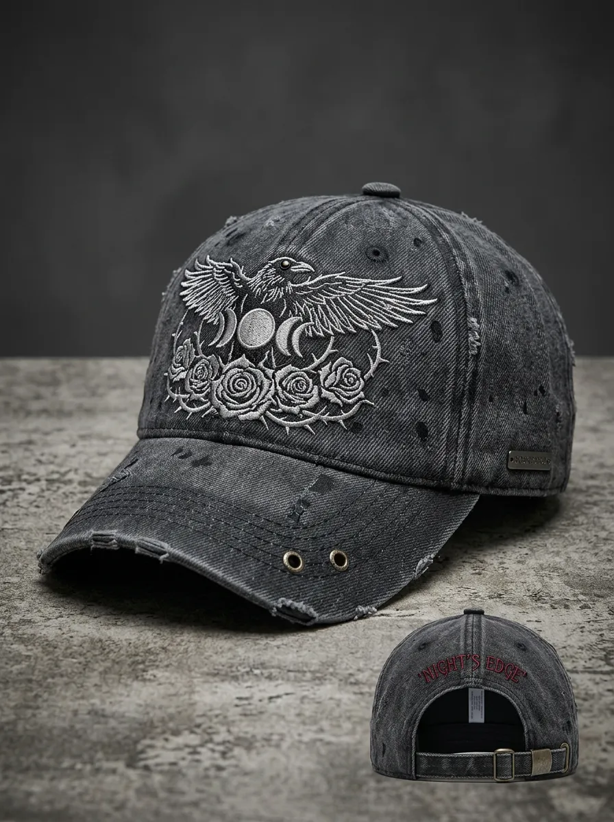 Mystic Rose Moon Raven Look Unisex Gothic Baseball Cap
