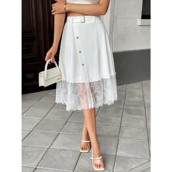 Lace Hem Detail Midi Skirt