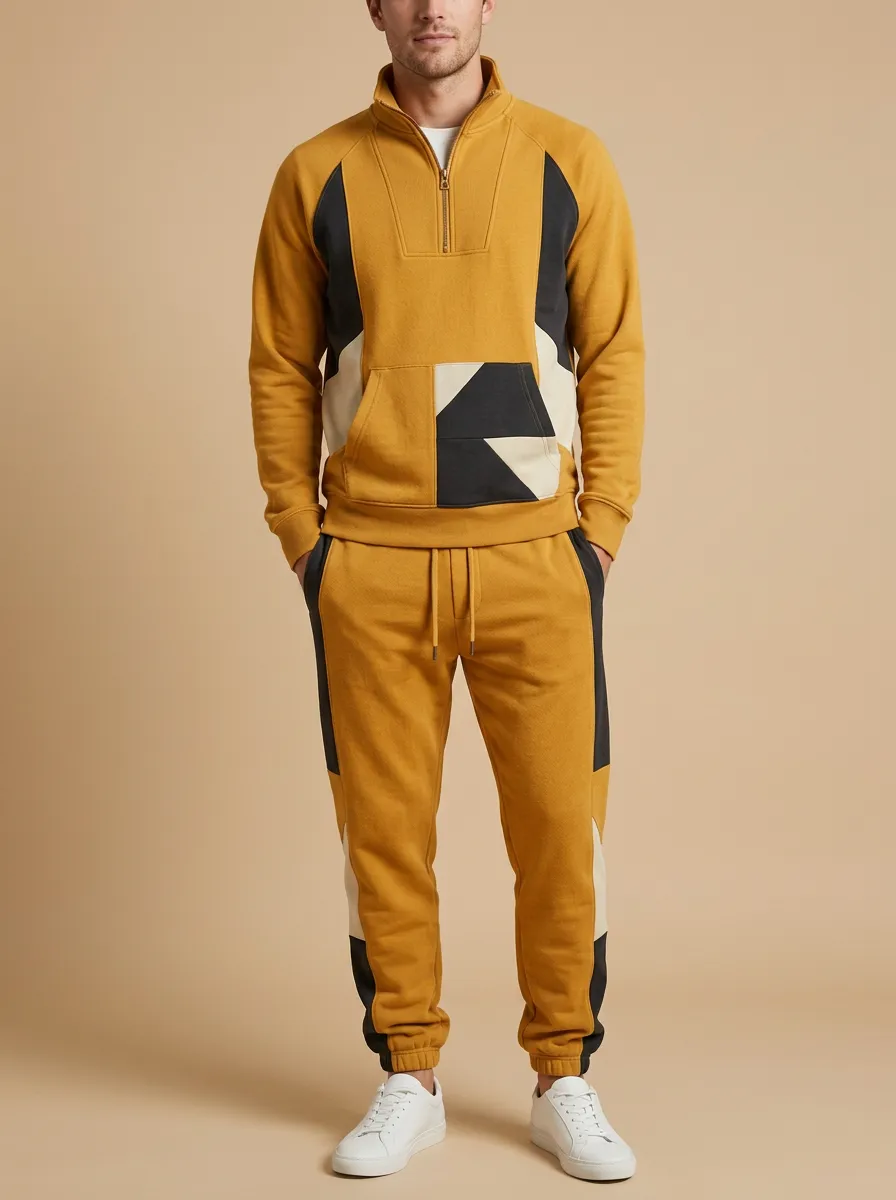 Men's Geometric Colorblock Mustard Print Jogger Set