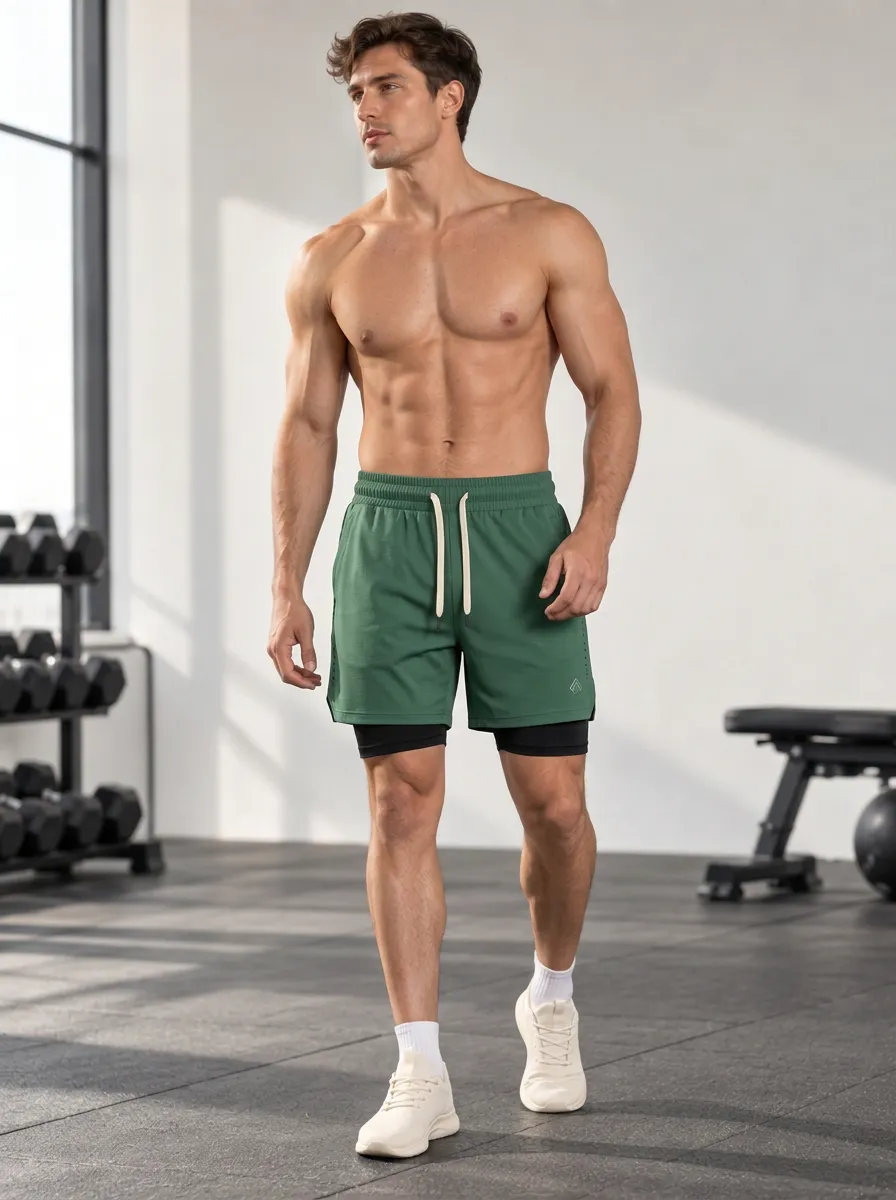 Men's Comfort Fit Layered Printed Gym Shorts