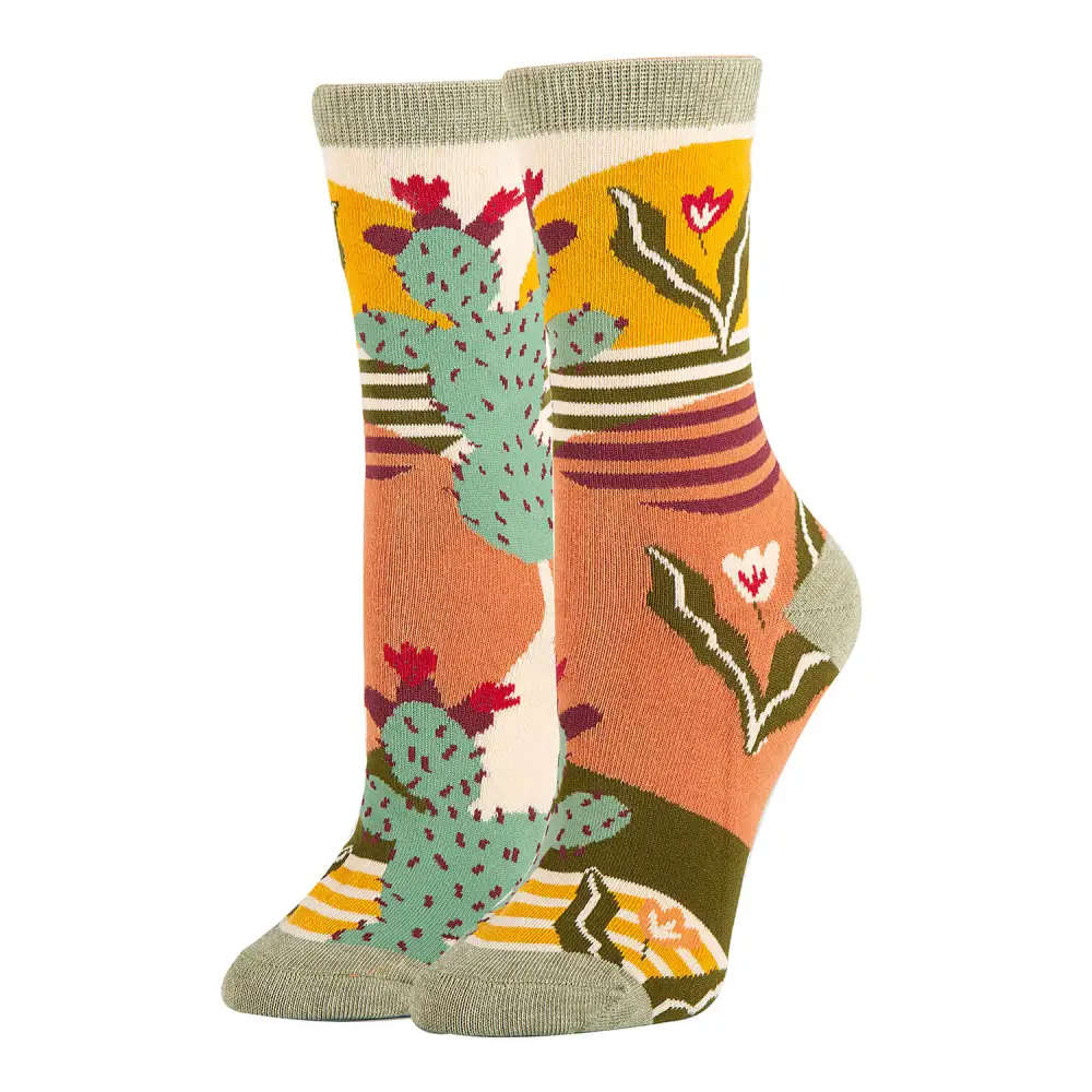 Refined Cotton Blend Cactus Motif Crew Socks
