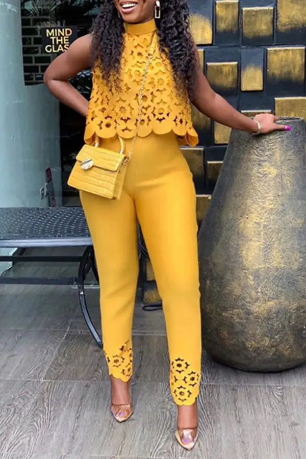 Solid Color Round Neck Long Sleeve Jumpsuit