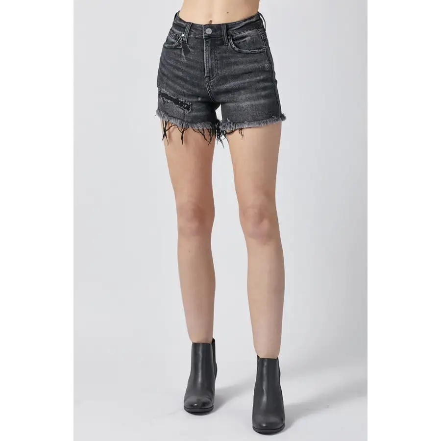Relaxed Raw Hem Denim Shorts with Pockets