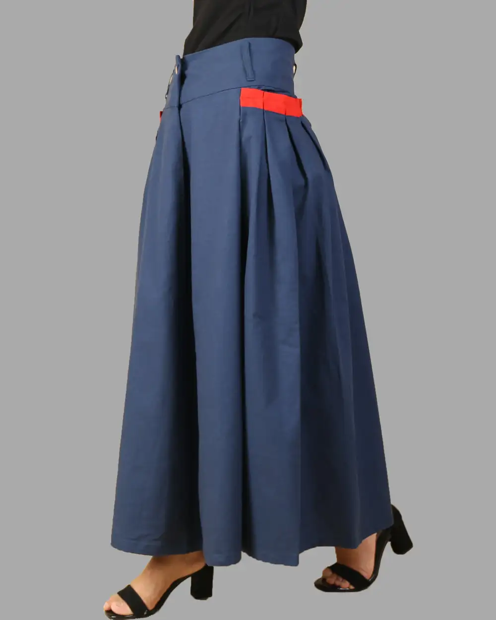 Pleated Linen A Line Maxi Skirt