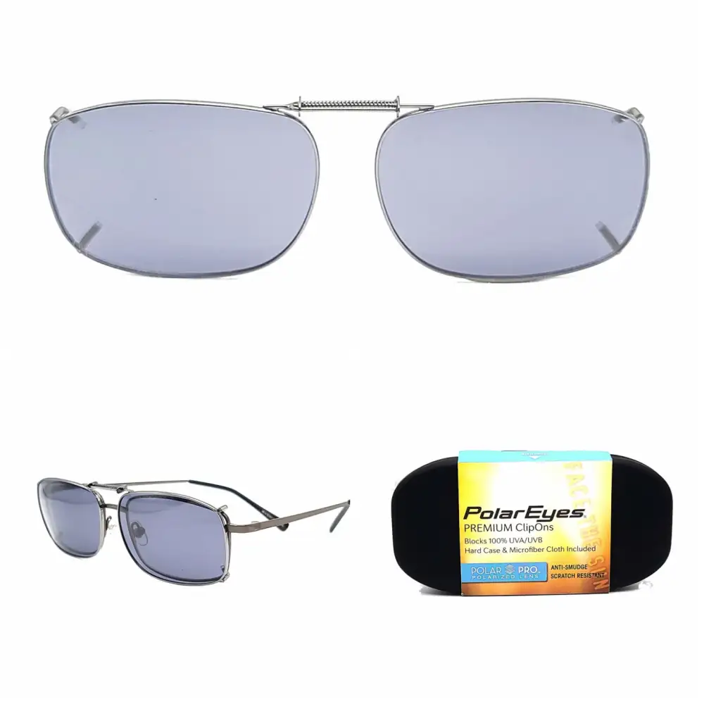 56mm Rectangular Polarized Clip-On Sunglasses for Plastic Frames