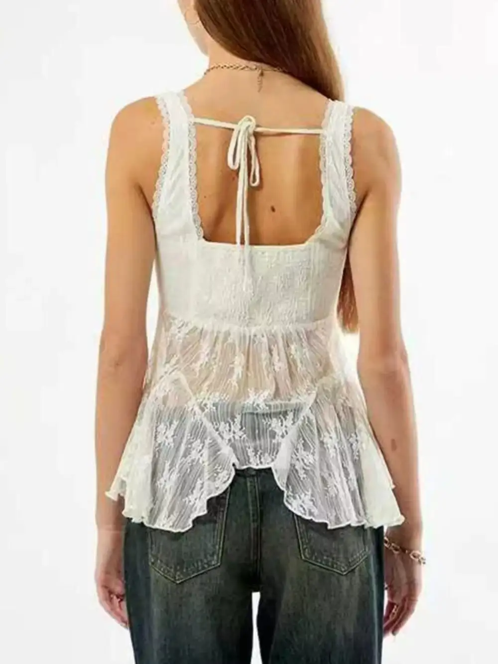 V-Neck Lace Smocked Tank Top