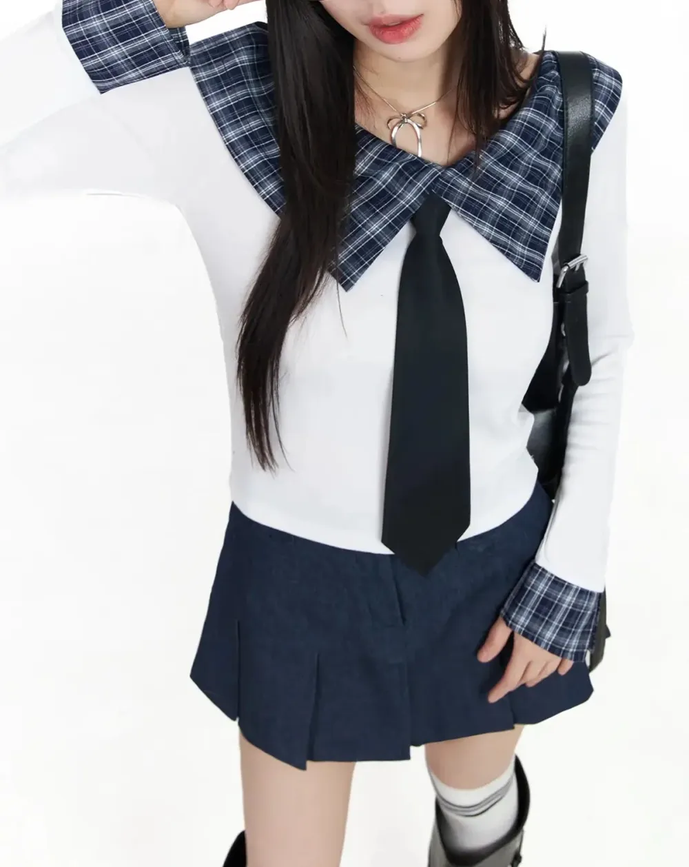 Plaid Off-Shoulder Long Sleeve Top