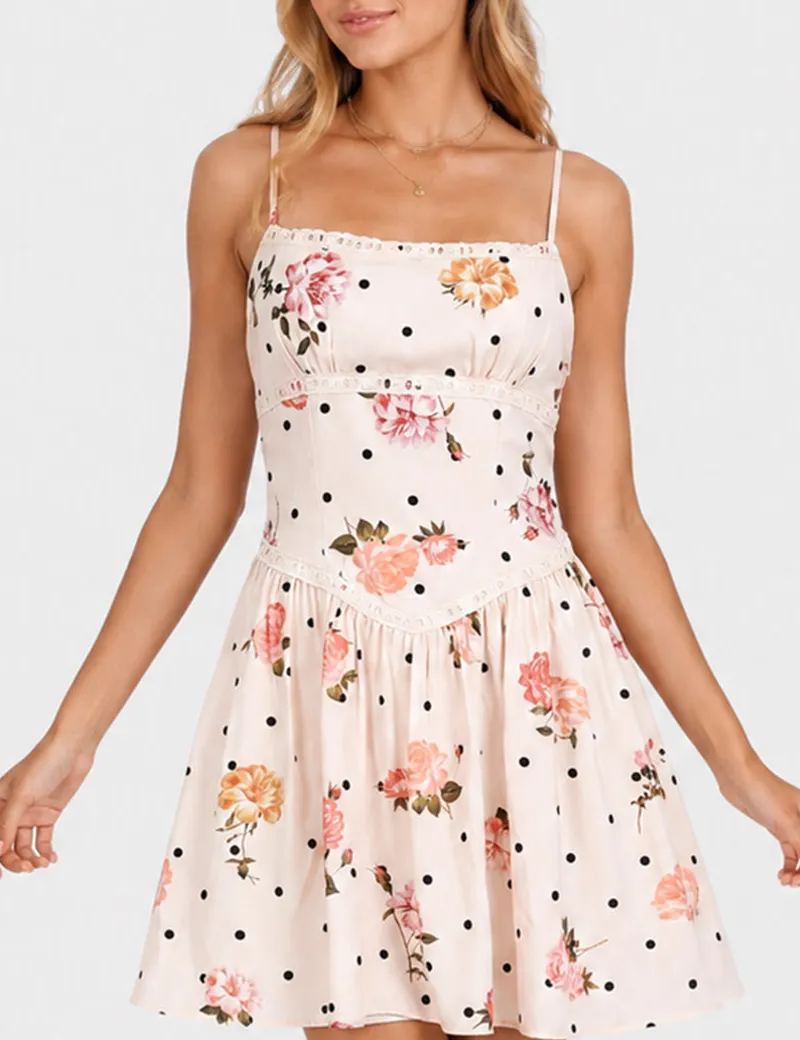Polka Dot Square Neck Cami Mini Dress