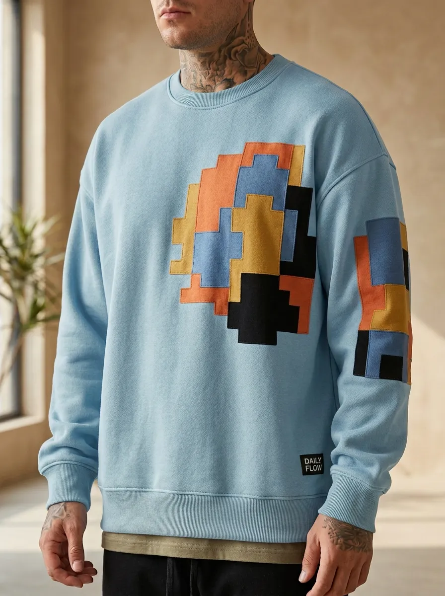 Men's Geometric Pixel Art Pattern Printed Sweatshirt Everyday Design