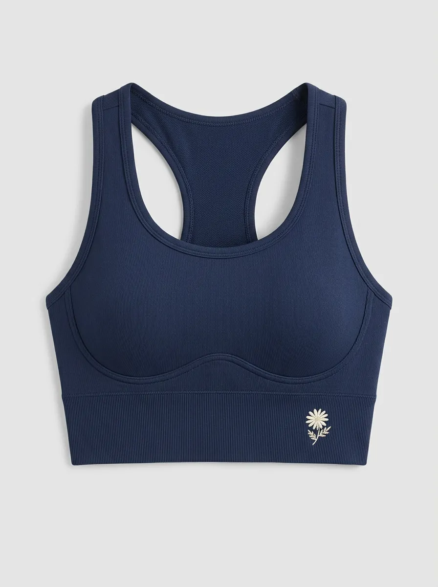Women's Floral-Embroidered Racerback Sports Bra