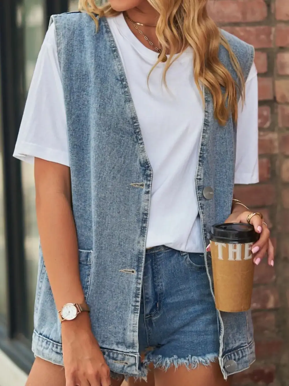 Sleeveless Button-down Jacket Vest