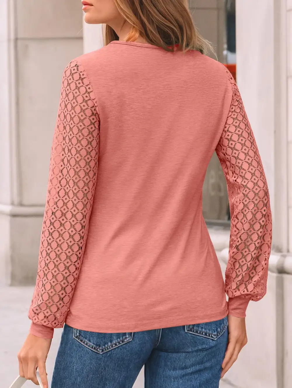 Crew Neck Openwork Patch Top