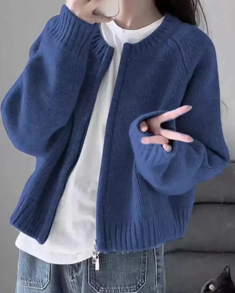 Merino-Wool Wool Round-Neck Cropped Knit Jacket