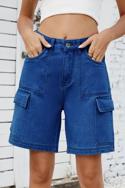 High Rise Shorts Cargo Pocket Denim Pants
