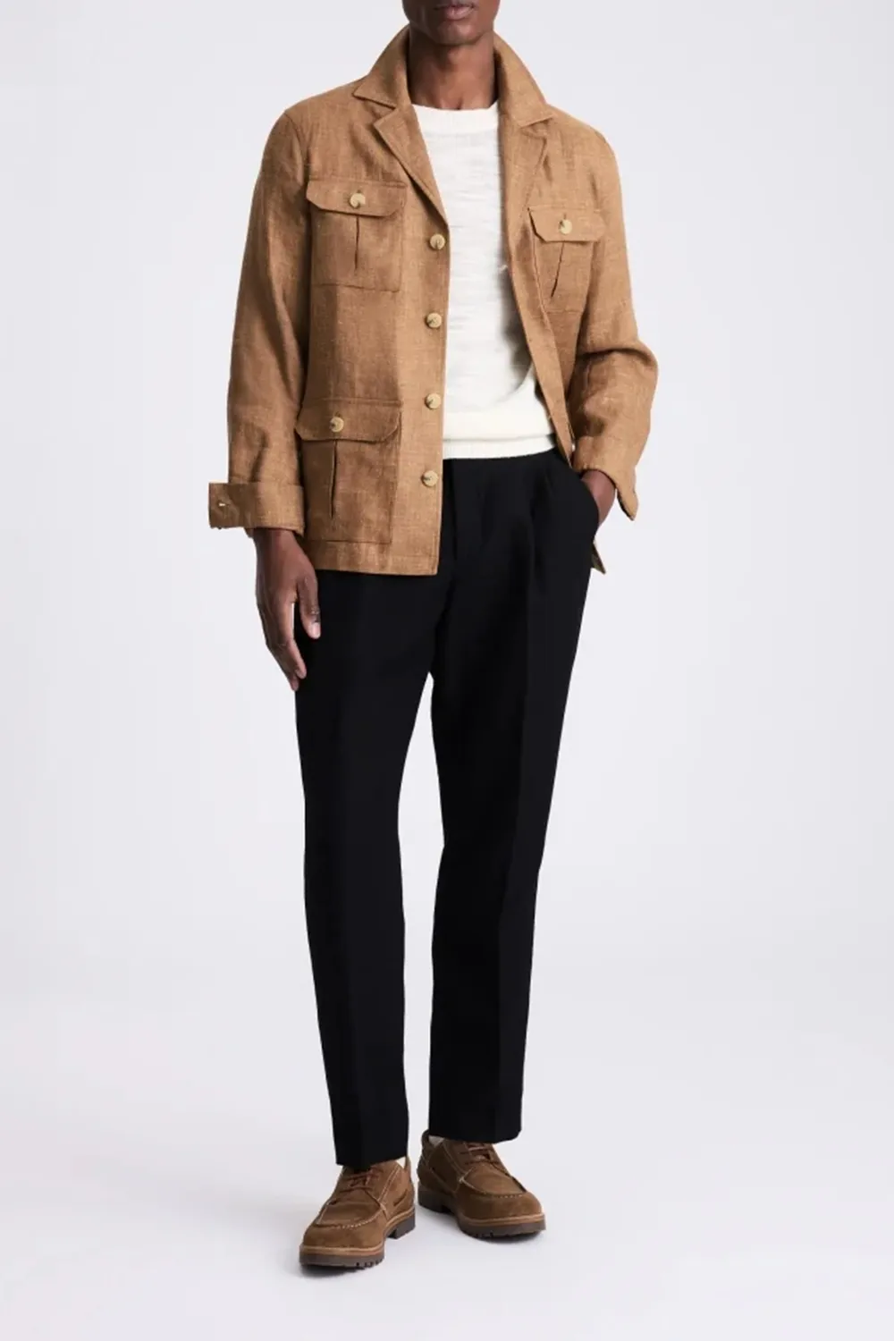 Linen Pleated Jacket with Neutral Textured Colors