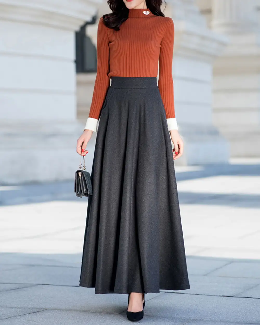 Everyday Pocketed Wool Maxi Skirt