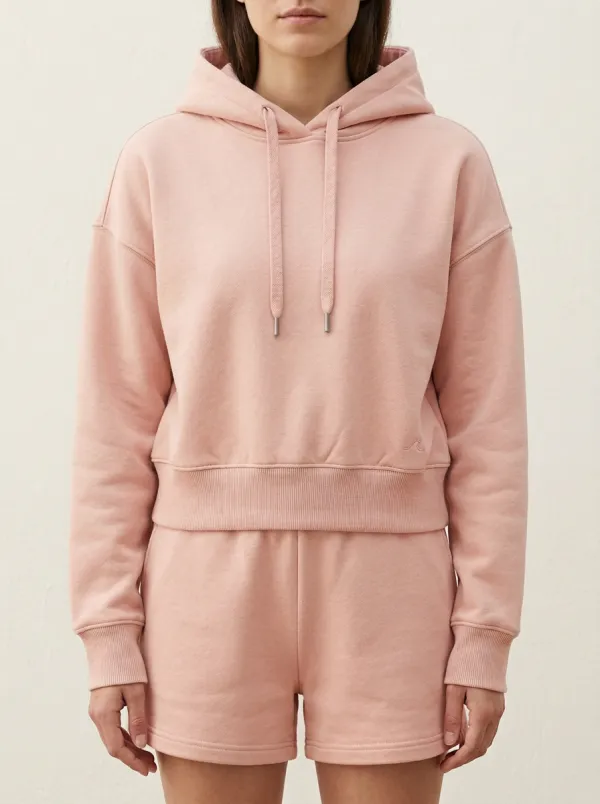Women's Minimalist Beige Solid Color Embroidered Wave Hoodie