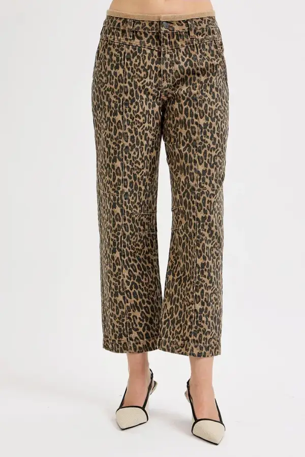 Denim Leopard Print High Rise Mid Rise Jeans