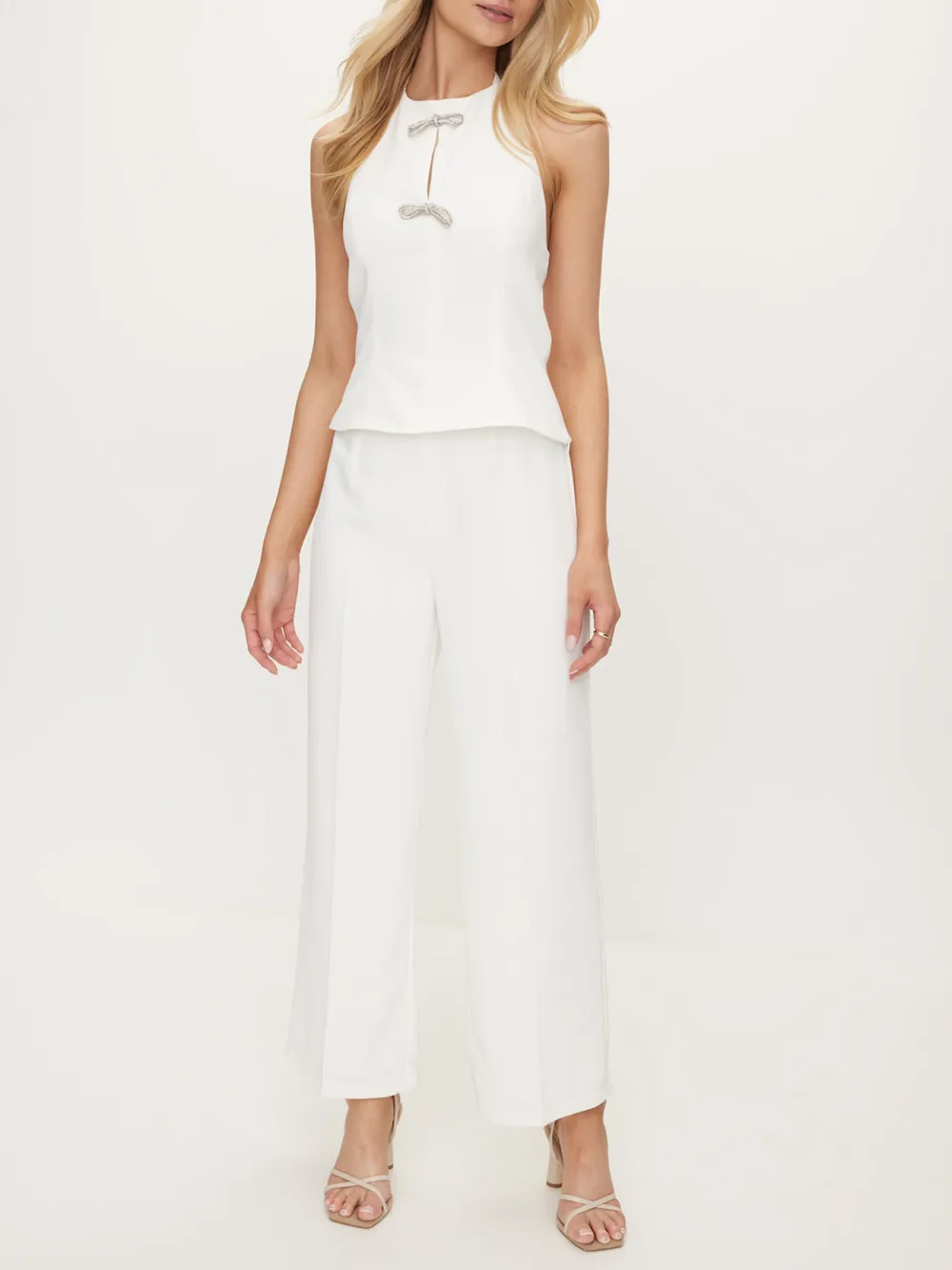 White High-Waisted Wide-Leg Pants