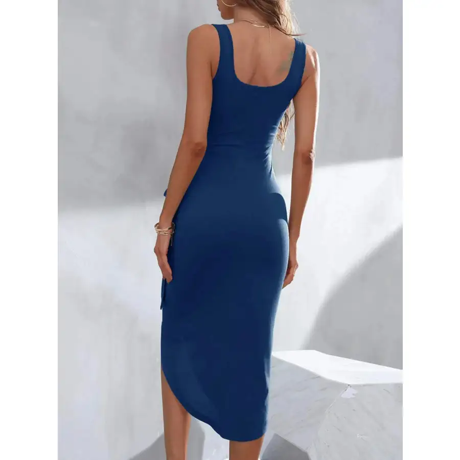 Wrap Tank Midi Dress with Asymmetric Hem