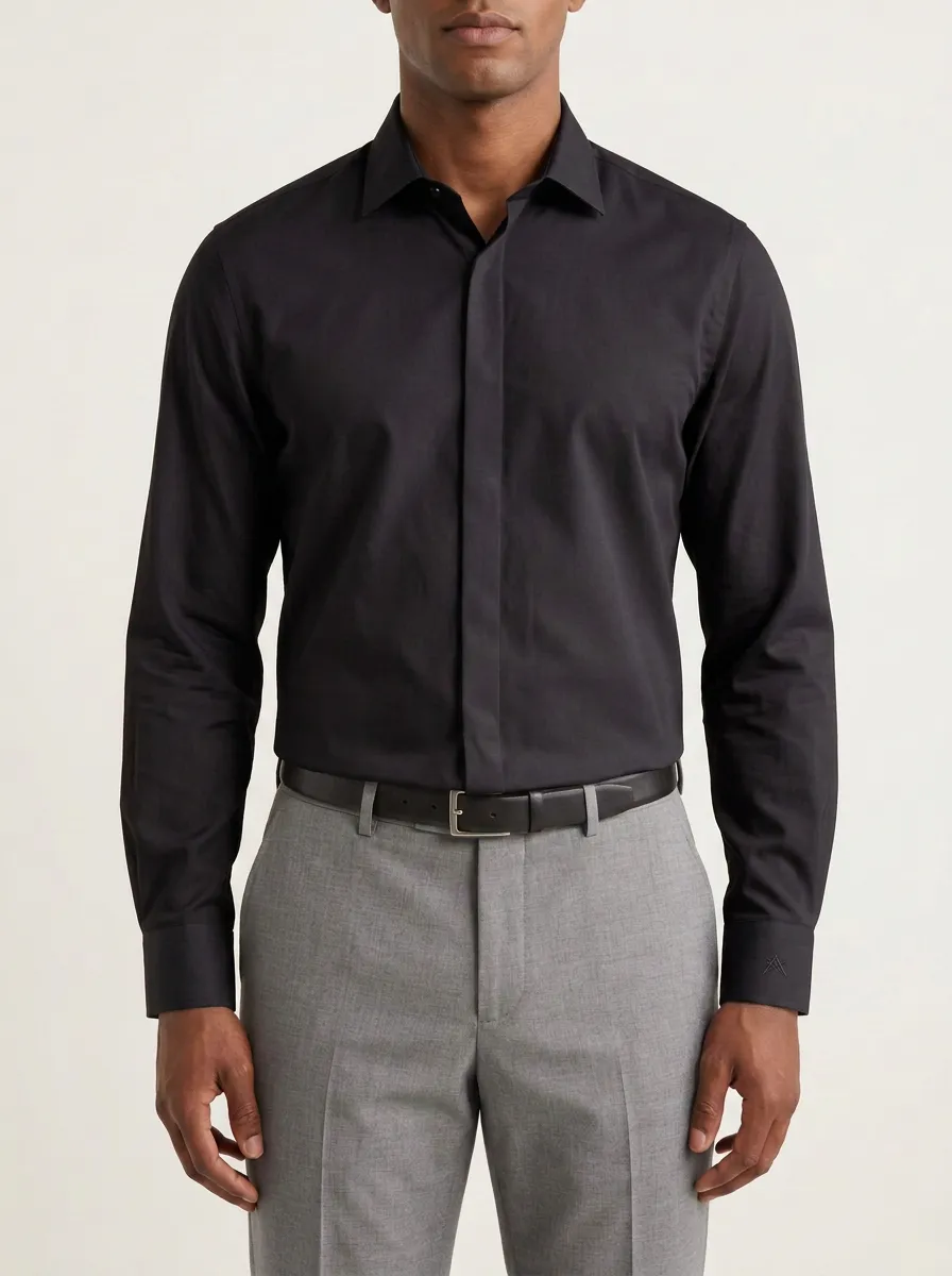 Men's Non-Iron Cotton  Logo Embroidered Dress Shirt