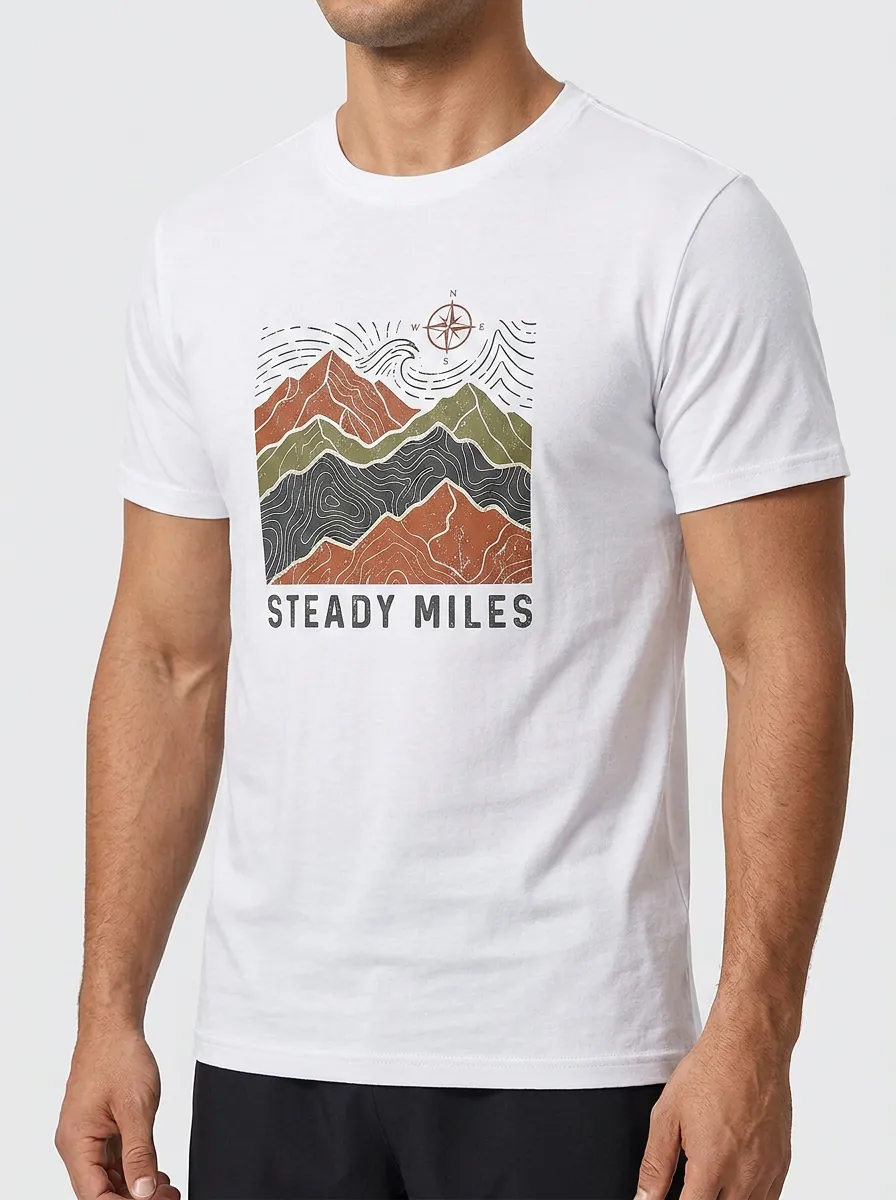 Men's Hiking Outdoor Lover Mountain Compass Printed T-shirt