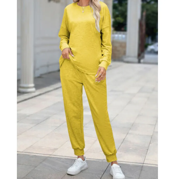 Round Neck Top and Drawstring Pants Lounge Set