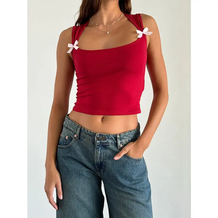 Bow Detail Square Neck Cropped Tank