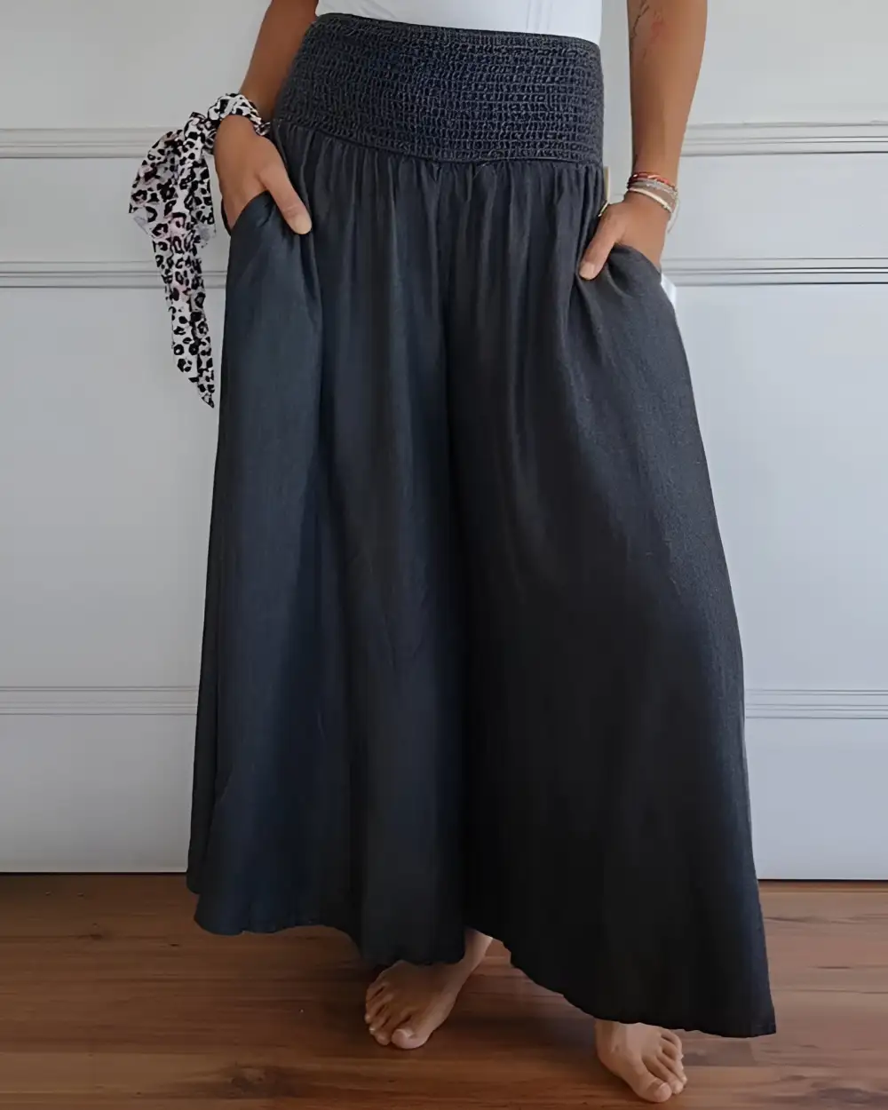  Smocked Elastic Waist Maxi Skirt