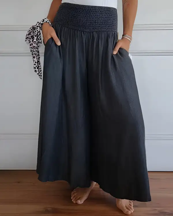  Smocked Elastic Waist Maxi Skirt