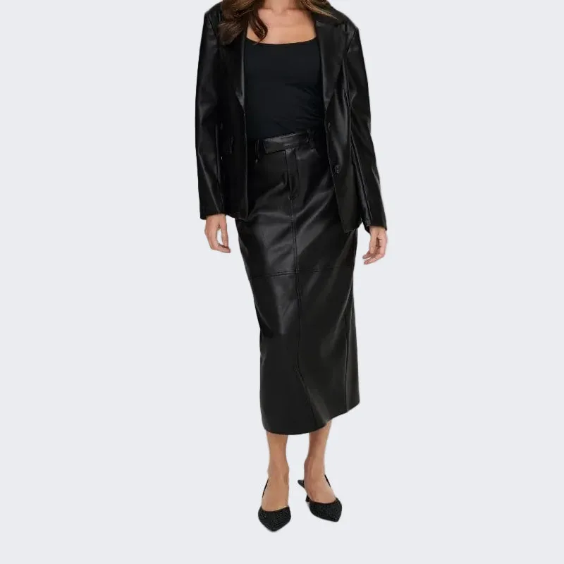Faux Leather Long Skirt