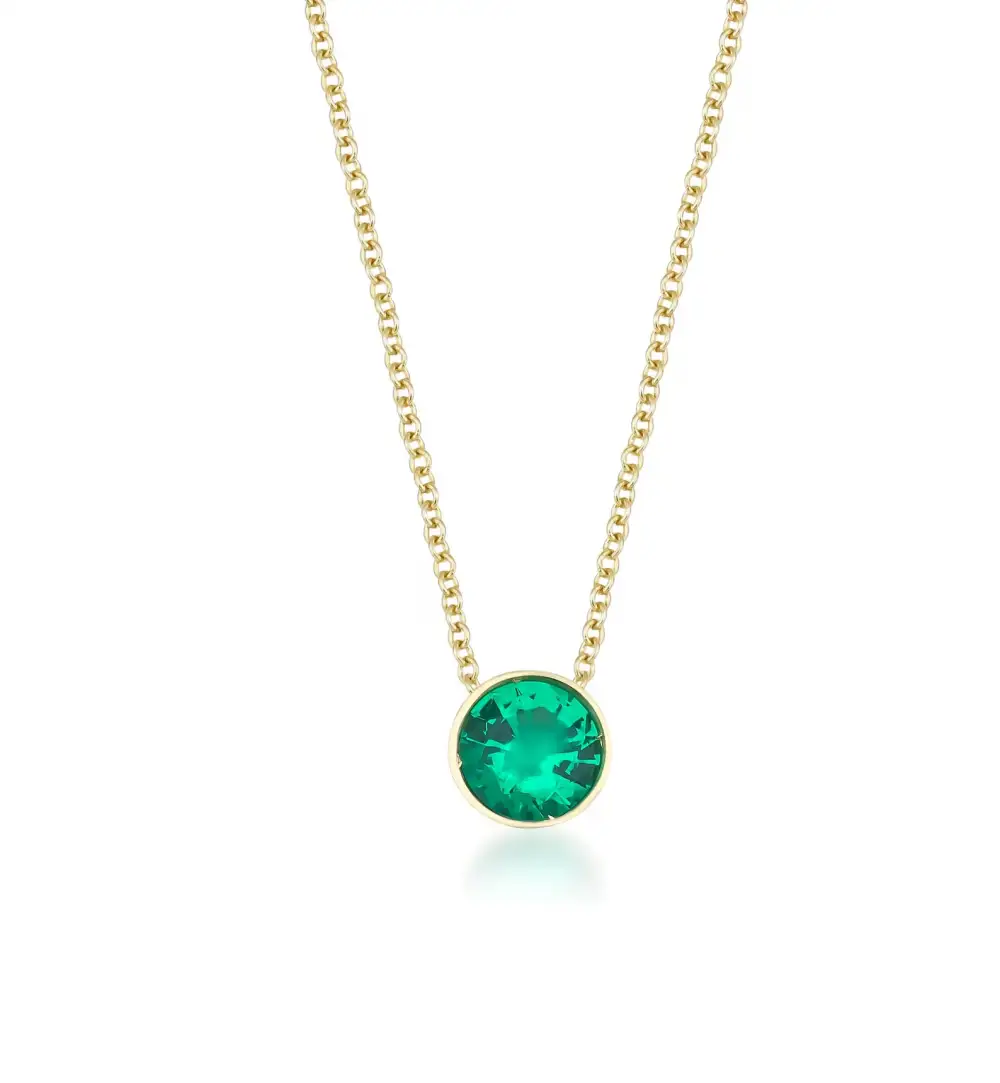 Dainty Bezel Set Solitaire Emerald Necklace