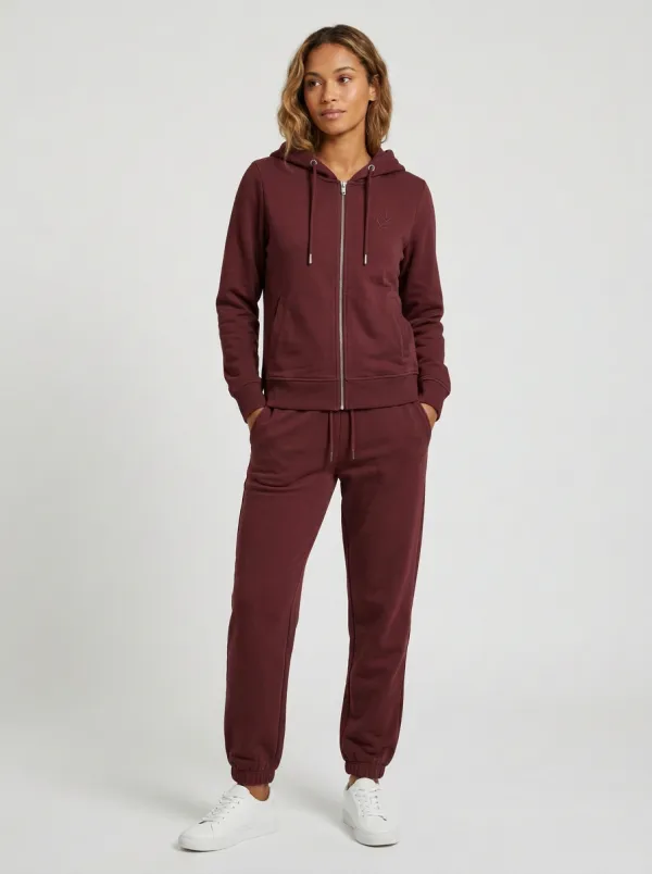 Women's Charcoal Botanical Leaf Embroidered Zip-Up Hoodie Jacket & Jogger Set